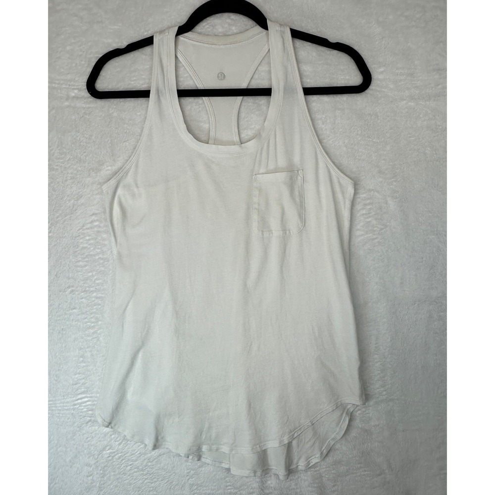Lululemon Racerback Tank Top Womens White Pocket Curved Hem 1134